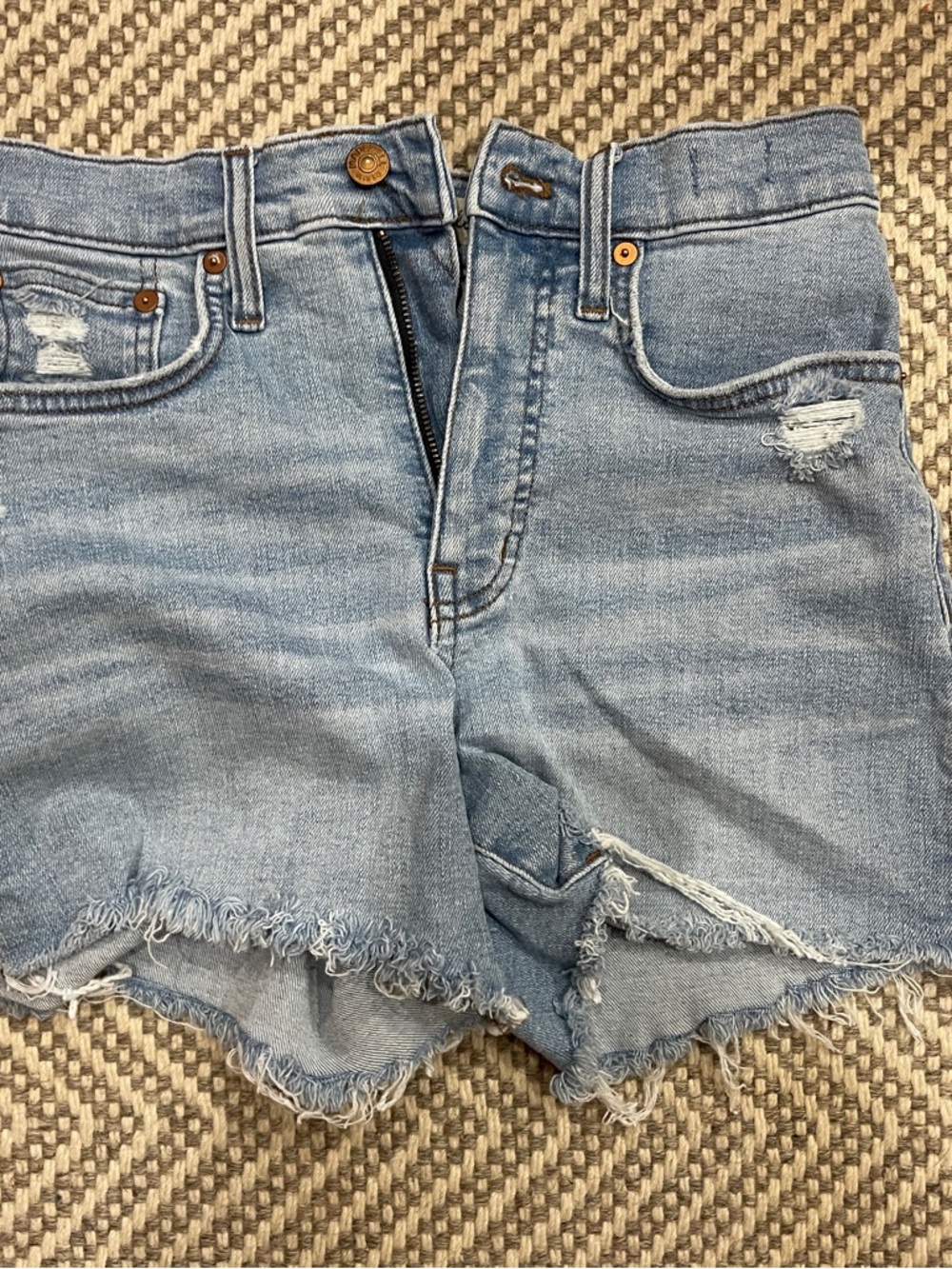 Madewell Light Wash Distressed Denim Cutoff Shorts